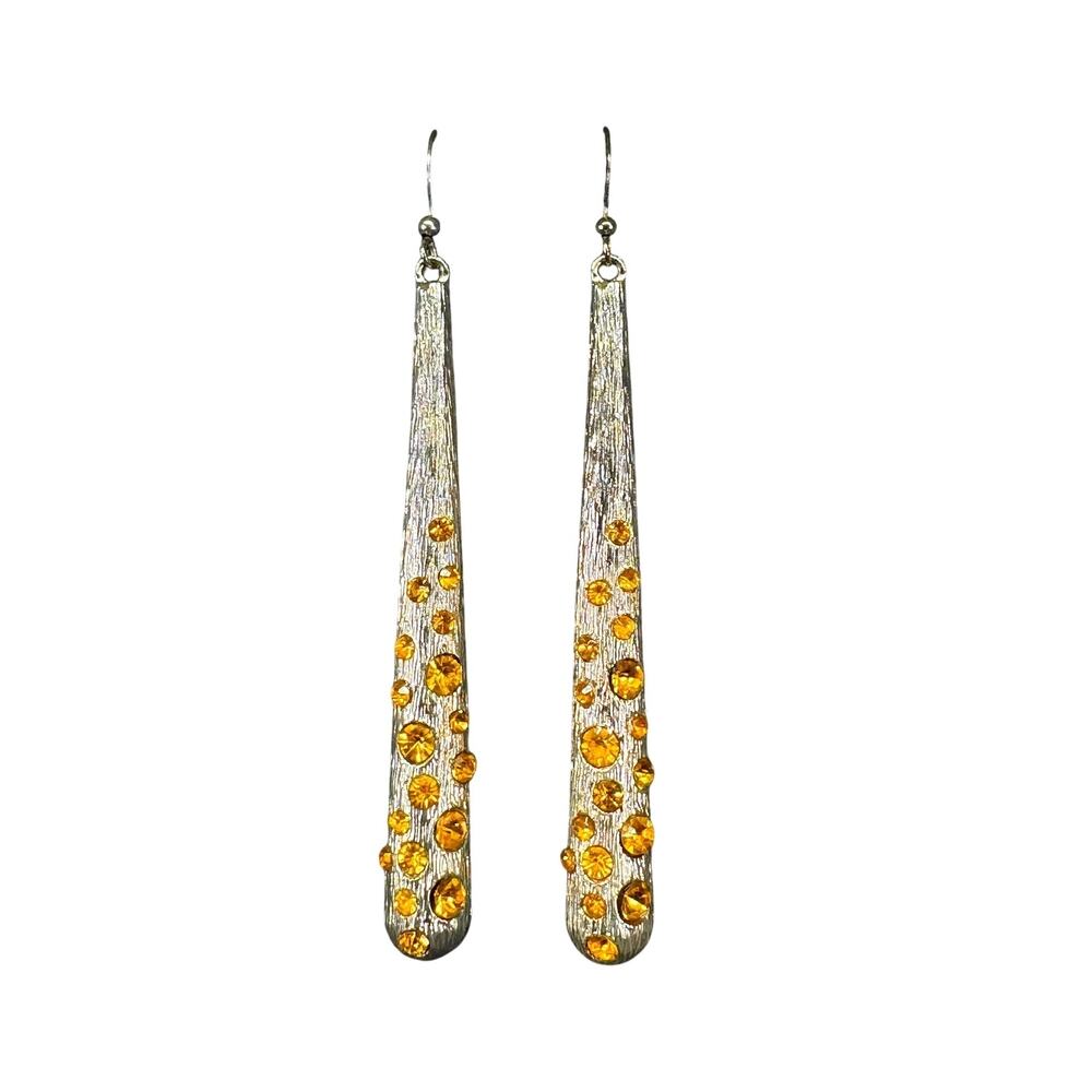 Vintage 1970s Amber Rhinestone Long Drop Earrings